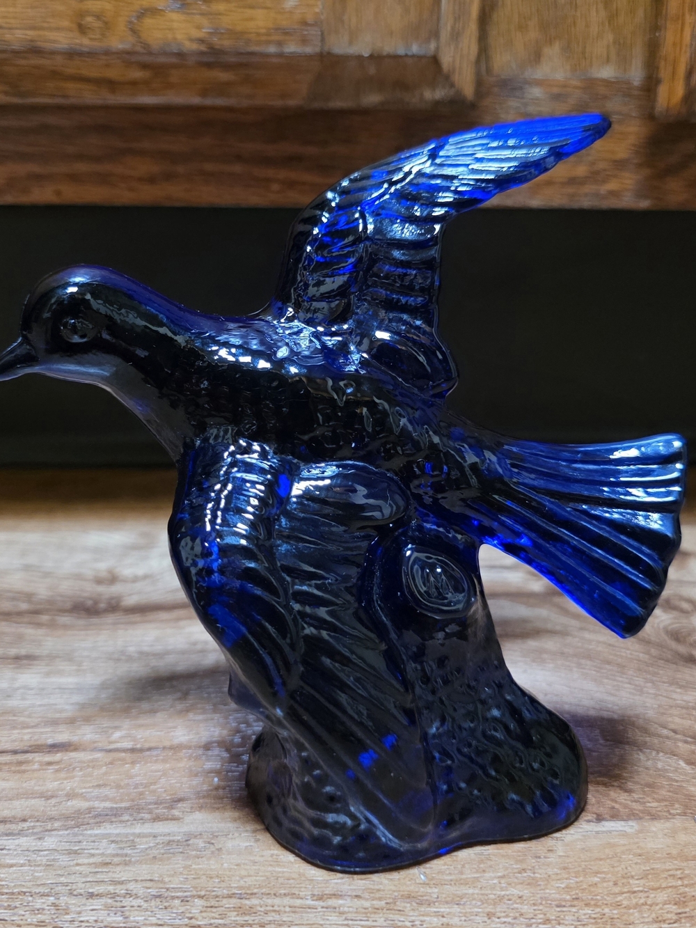 Vintage Mosser Glass Cobalt Blue Flying Bird Figure